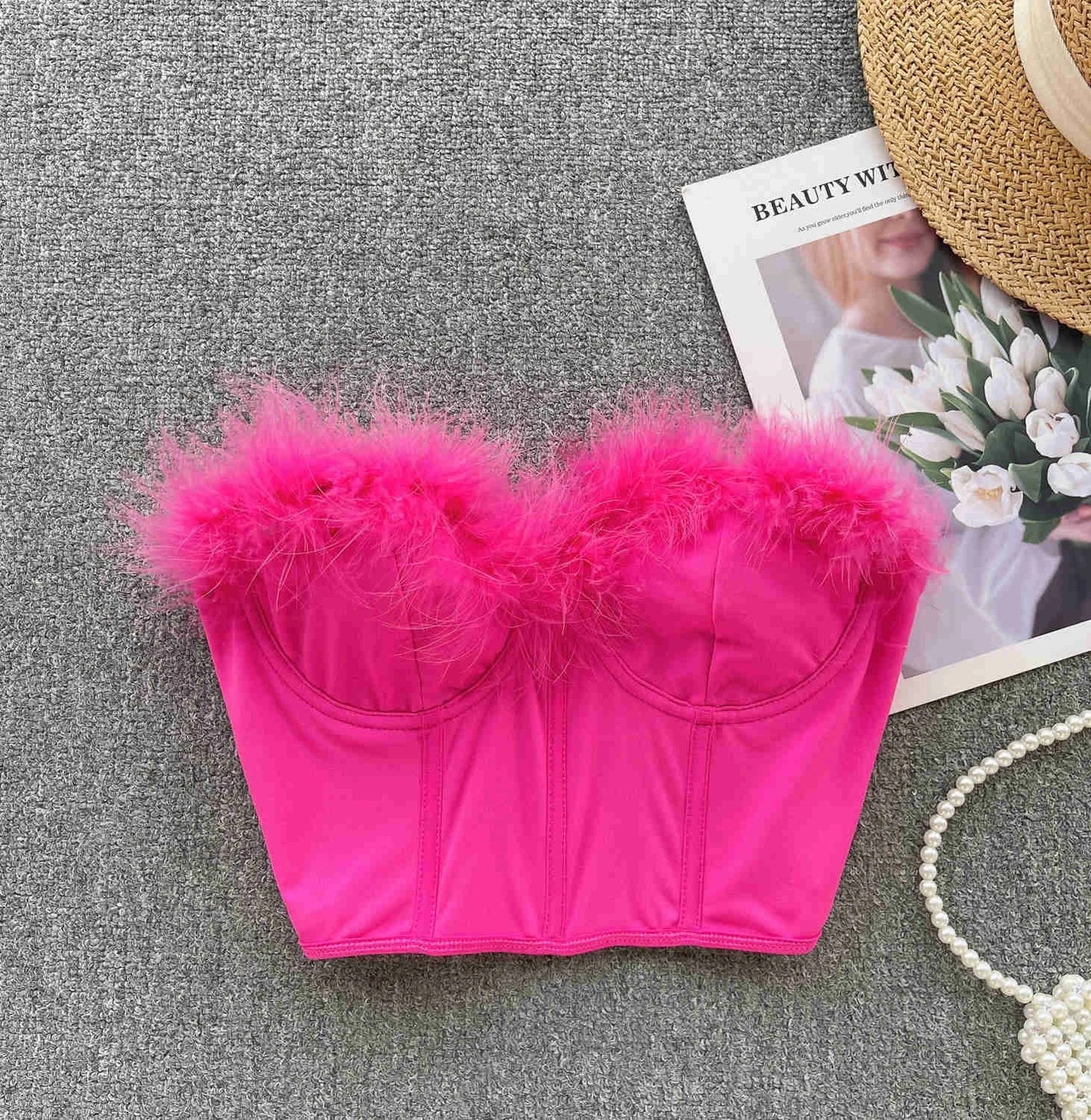 Bustier Soirée à Plumes Crop Top