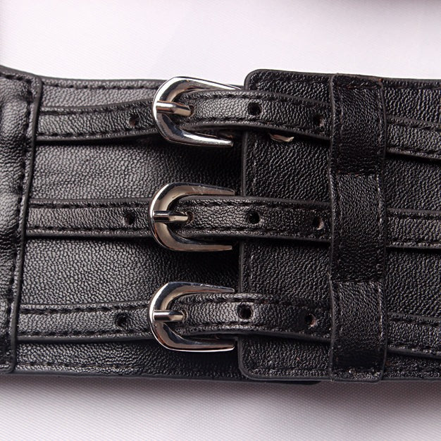Ceinture Corset Cuir Noir (Lanière à l'épaule), corset bustier