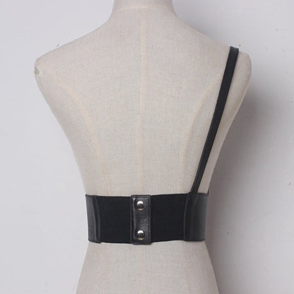 Ceinture Corset Cuir Noir (Lanière à l'épaule), corset pour femme