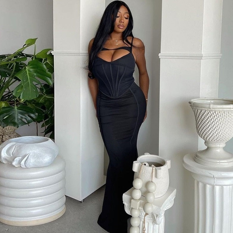 Robe Corset Bustier Longue Noire