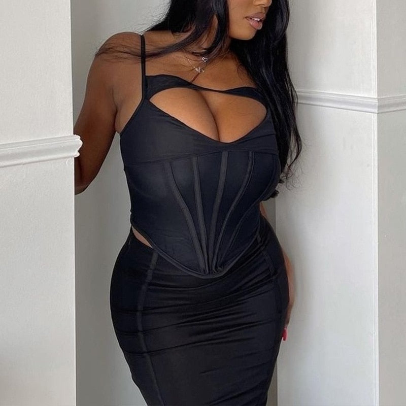 Robe Corset Bustier Longue Noire, robe pour femme bustier