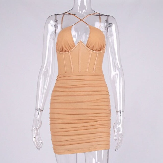 Robe Bustier Courte avec Corset Orange, robe bustier été