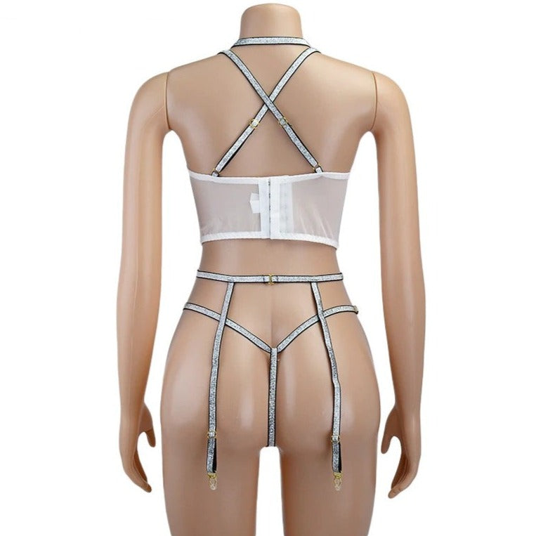Corset Sexy à Chaines pour Femme blanc