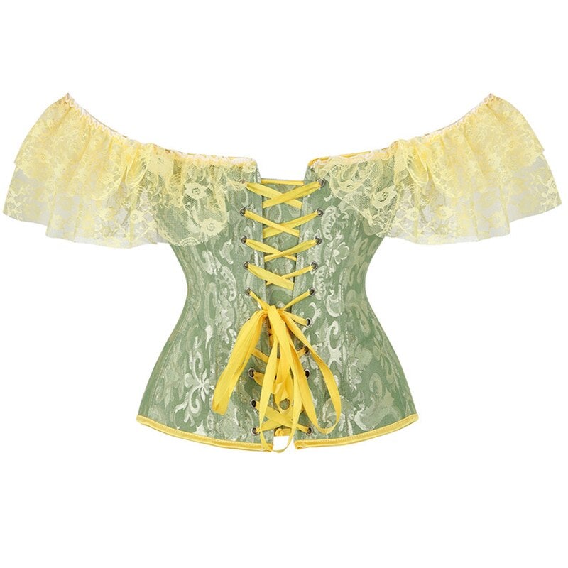 Corset Gothique Manches Courtes En Dentelle Flora, corset grande taille gothique