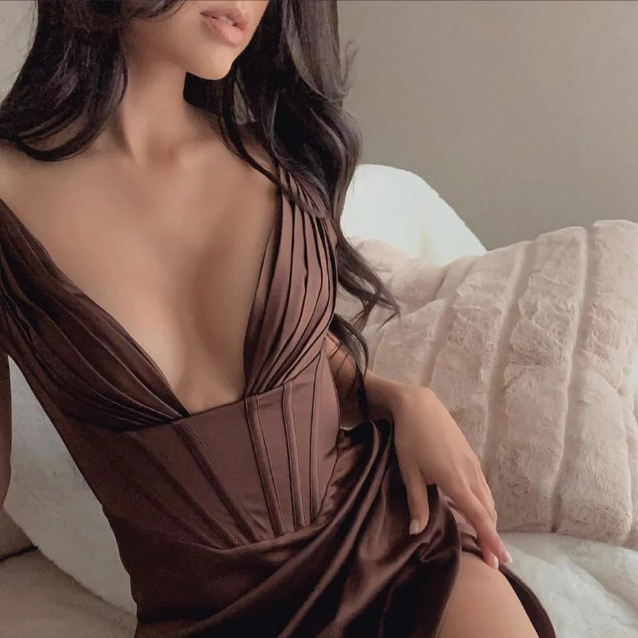 Robe Corset Courte Col V (Café), robe mariee et corset
