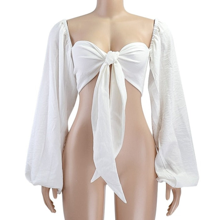 Bustier Top Blanc à Manches Longues