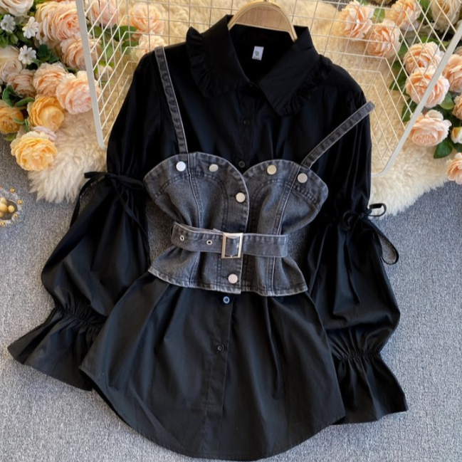 Chemise Corset En Jean Noir