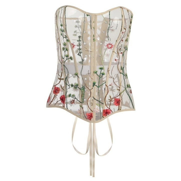 Corset Bustier Sexy et Transparent (Beige) corser serre-taille
