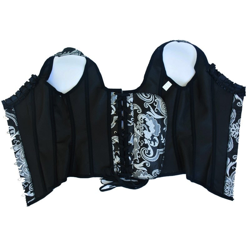 Corset Steampunk Jacquard Noir Et Bleu Nora, corset steampunk femme