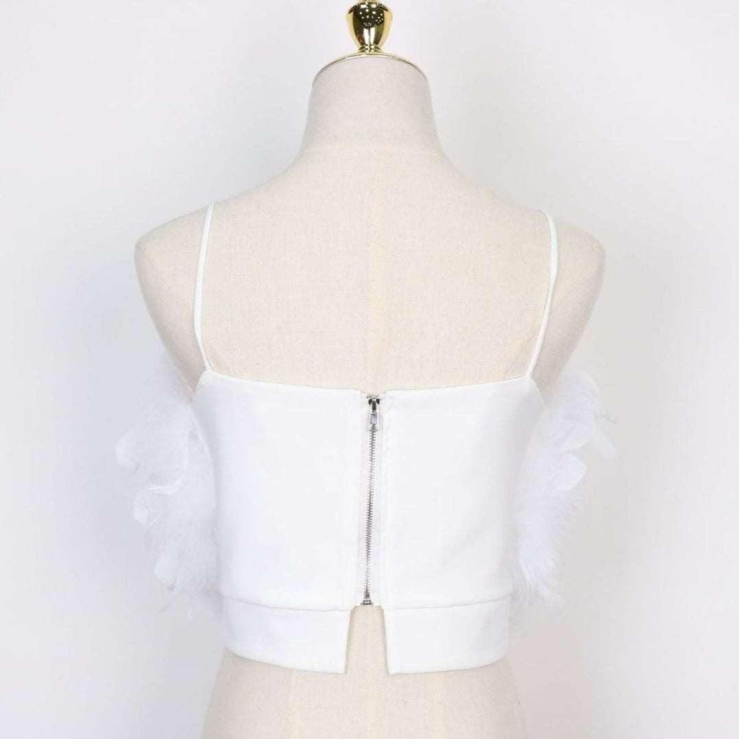Haut Bustier Blanc Avec Plumes