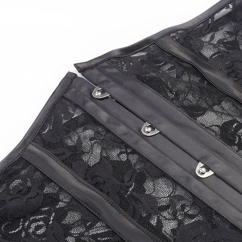 Corset Sexy en Dentelle Noire et à Volants Transparents, corset femme medieval