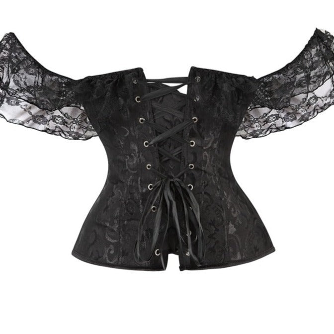 Corset Gothique Manches Courtes En Dentelle Braylee, corset victorien noir