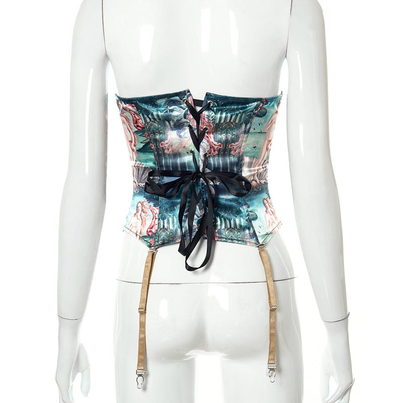 Corset Underbust Imprimé Vintage Queen, corset sous poitrine original