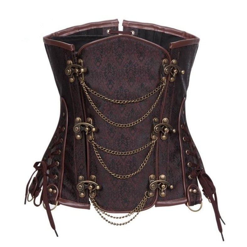 Corset Steampunk Underbust Grande Taille Clara, corset steampunk marron