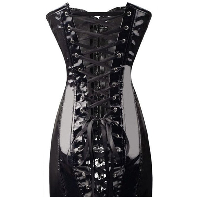 Robe Corset En Latex Noir Jamela, corset de latex