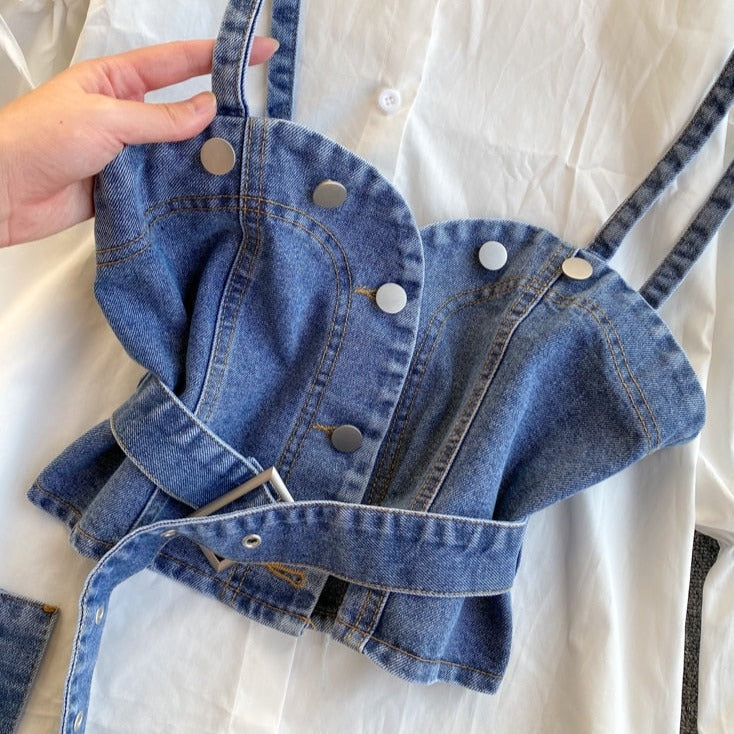 Chemise Corset En Jean Bleu, ceinture corset grande taille