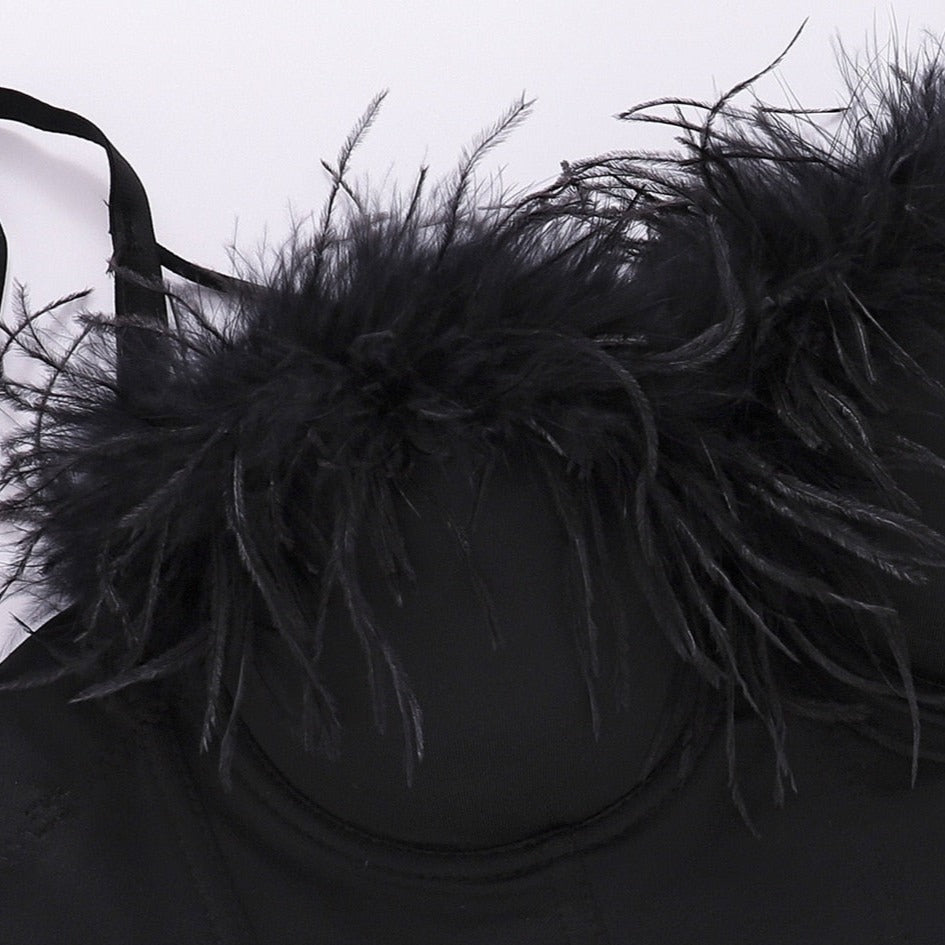 Bustier Plume Noir, bustier avec bretelles