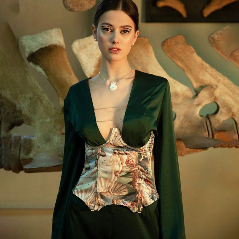 Corset Underbust Imprimé Vintage Queen, corset ancien
