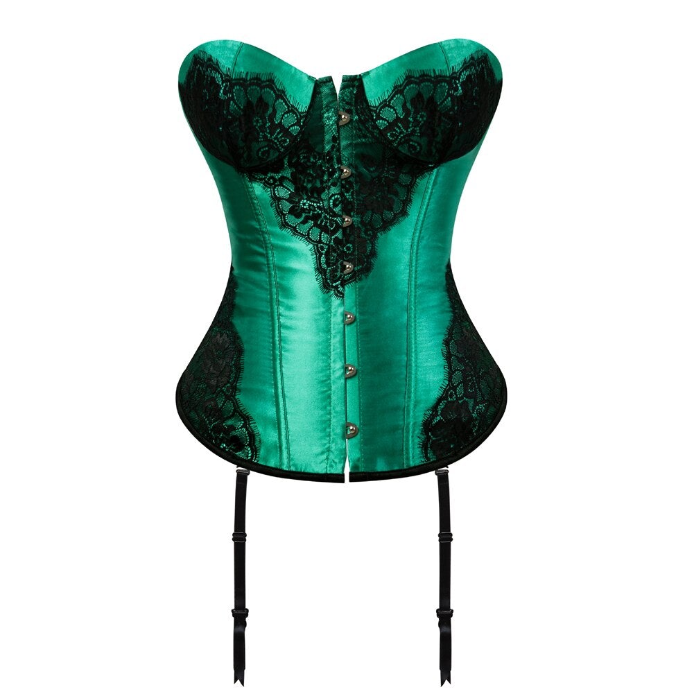 Corset Bustier Dentelle Avec Porte-Jarretelles Vert