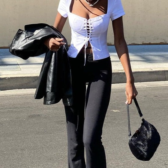 Bustier Blanc à Lacets (Top Court), corset à lacets blanc