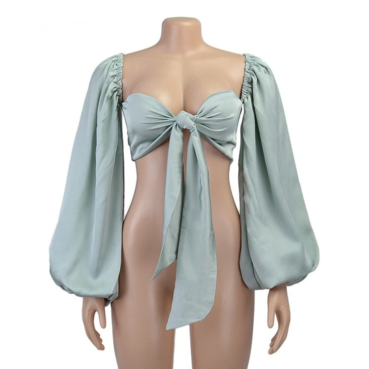 Bustier Top Vert à Manches Longues