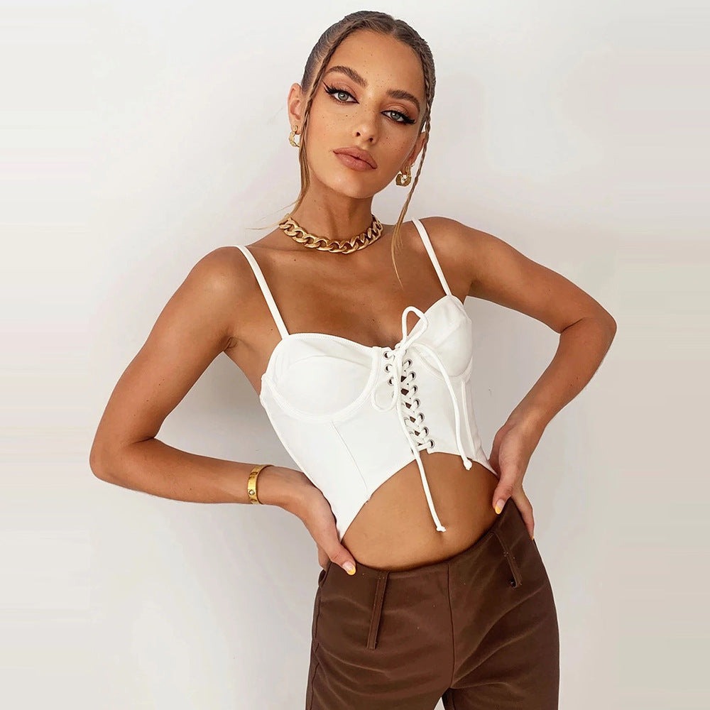 Bustier Crop Top Corset Femme Top Bretelles Larges Crop Top Blanc