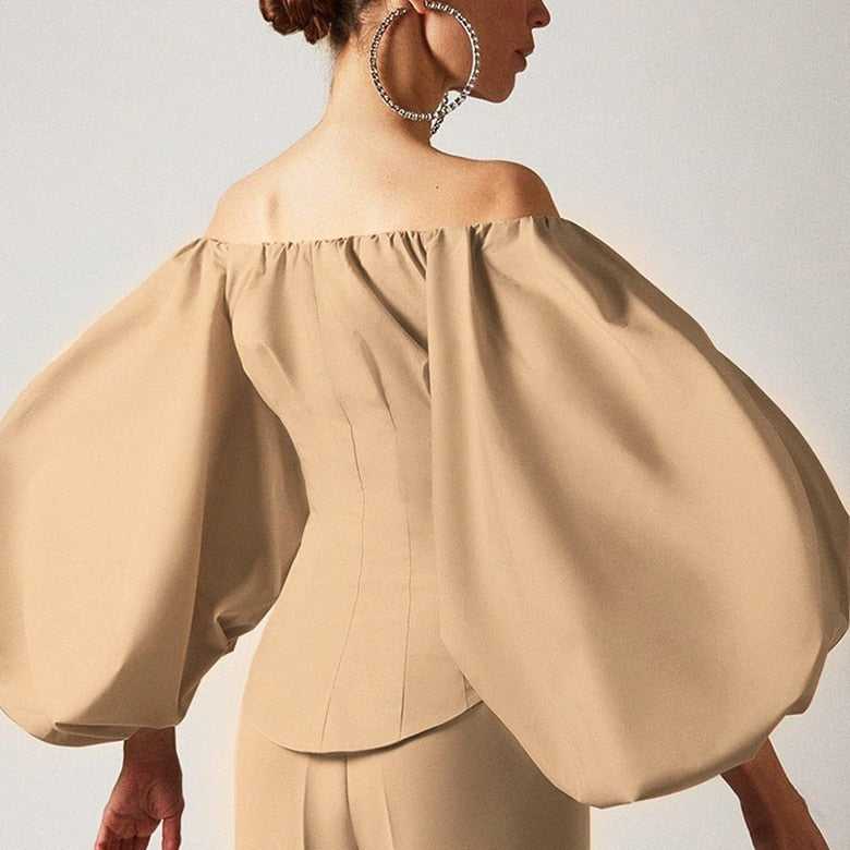 Bustier Chic Beige à Manches Longues, corset épaules dénudées