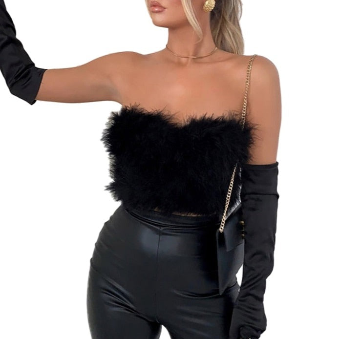 Top Bustier à Plumes Noires, bustier élégant