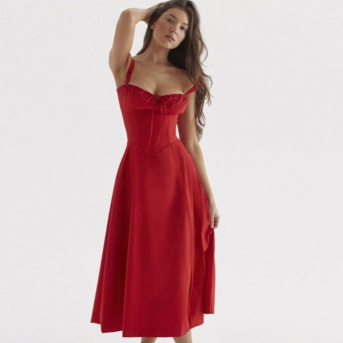 Robe Bustier Longue Rouge avec Corset
