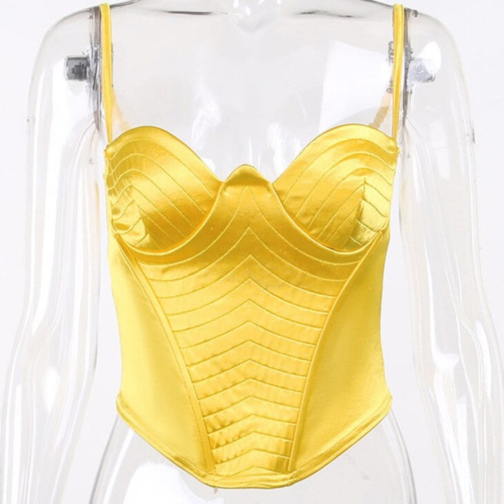 Bustier Corset Jaune Sexy, top bustier orange