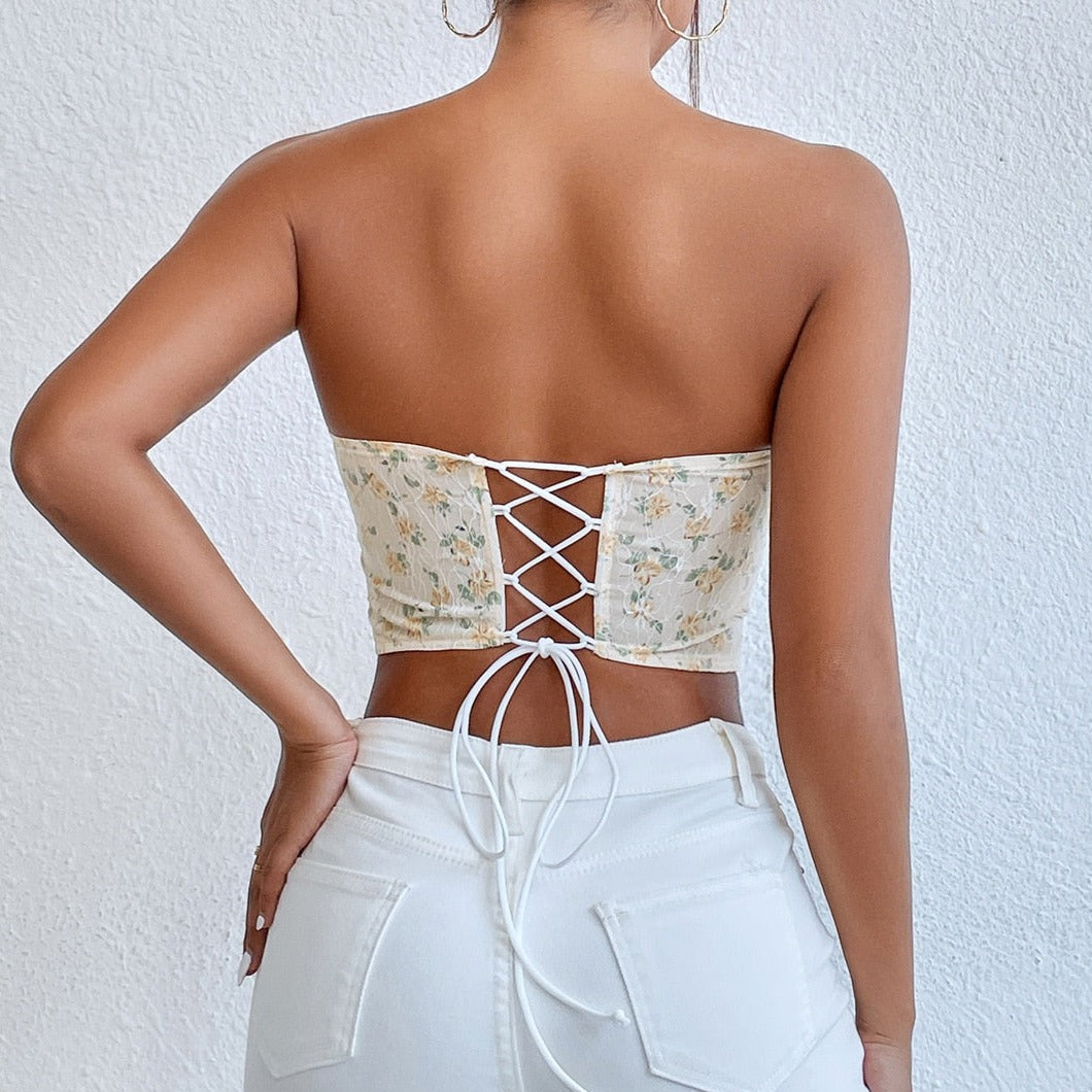 Bustier Top Floral à Lacets, bustier femme blanc