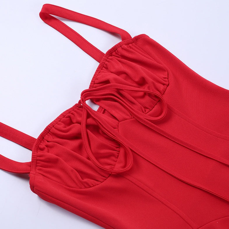 Robe Bustier Longue Rouge avec Corset, robe midi romantique