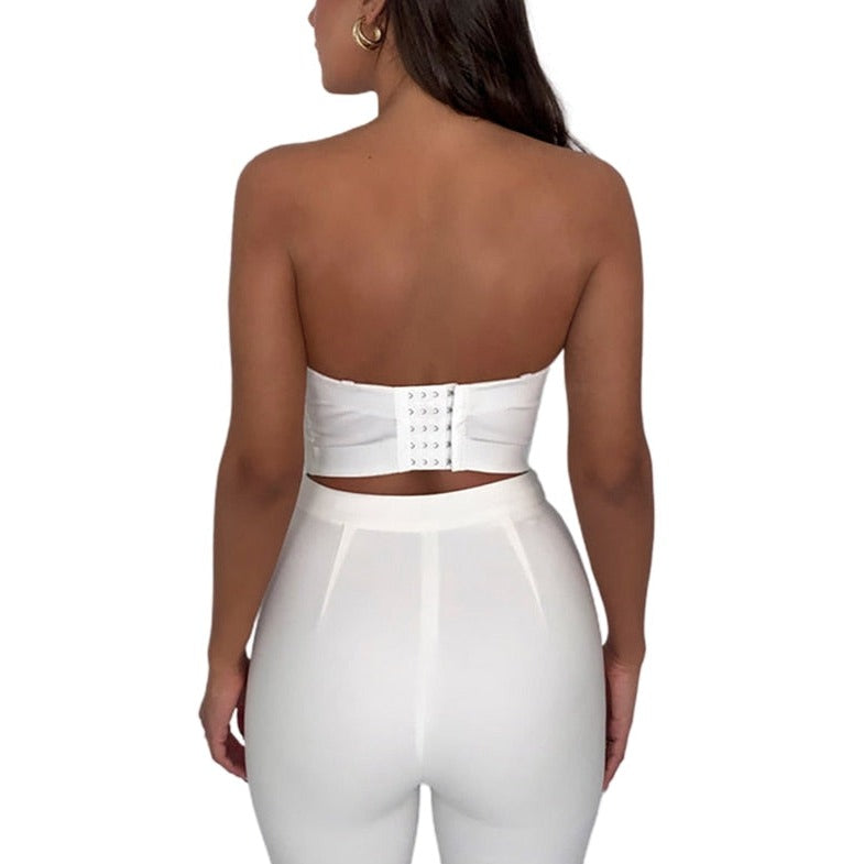 Top Bustier à Plumes Blanches, corset bustier à crochets