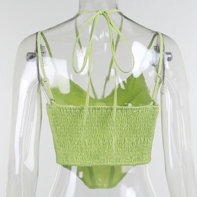 Top Corset Vert avec Bretelles, bustier sans bretelles