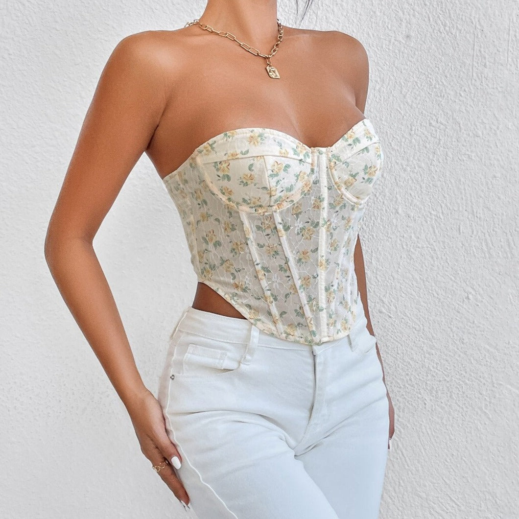 Bustier Top Floral à Lacets, corset pour femme