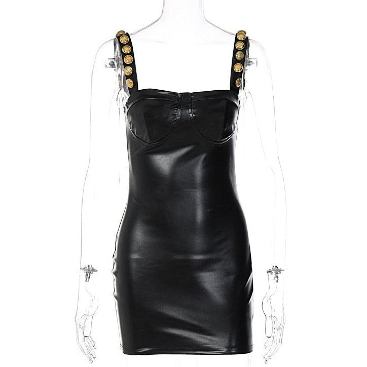 Robe Bustier Courte en Cuir, robe noire