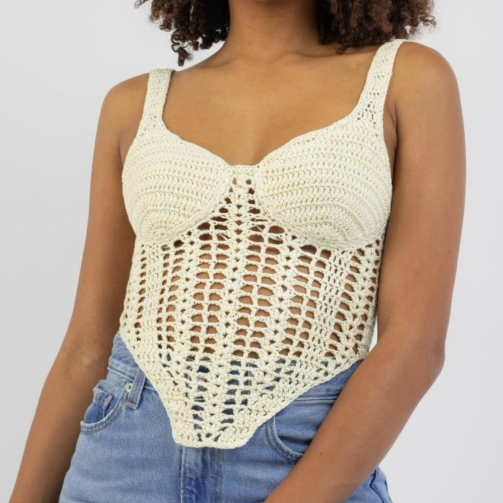 Top Corset Blanc Style Bustier Maille