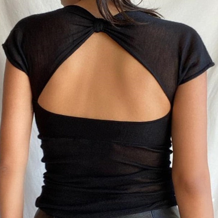 Bustier Top Décolleté Avec Manches Courtes, corset noir transparent