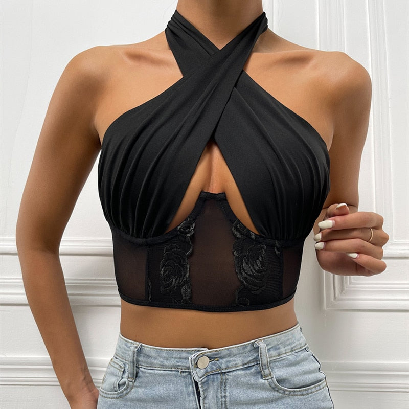 Corset Crop Top Élégant Noir, corset top underbust