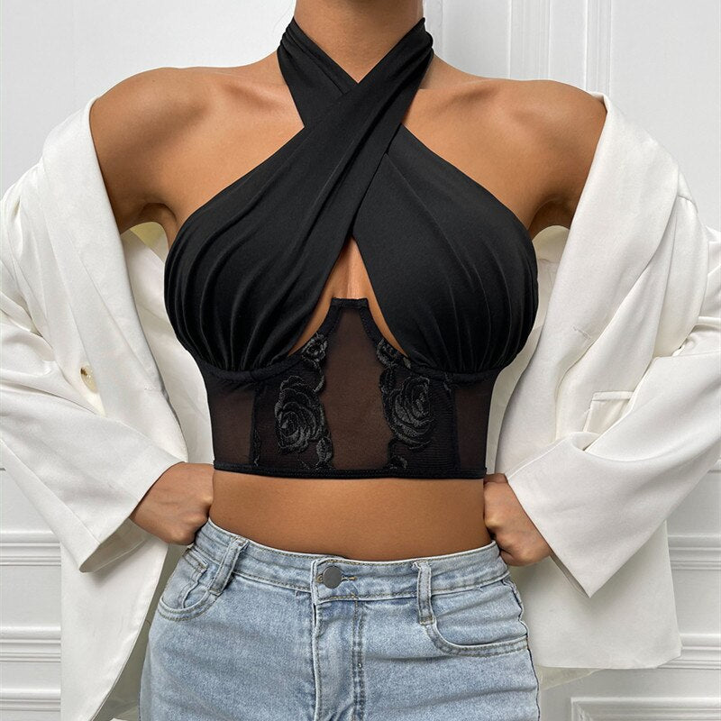 Corset Crop Top Élégant Noir, top corset noir