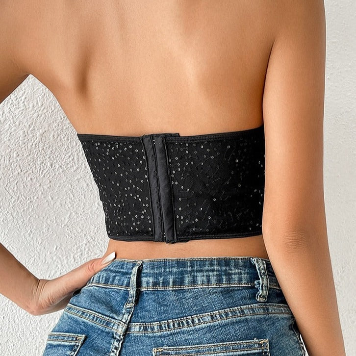 Bustier Noir à Paillettes, bustier sexy