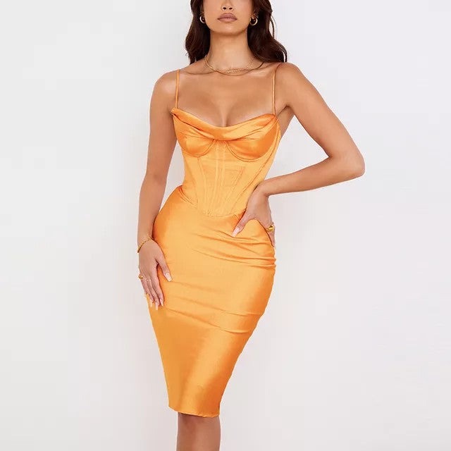 Robe Corset Cintrée Orange (Soirée)