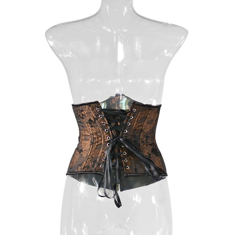 Corset Underbust Floral Brun, corset underbust belt