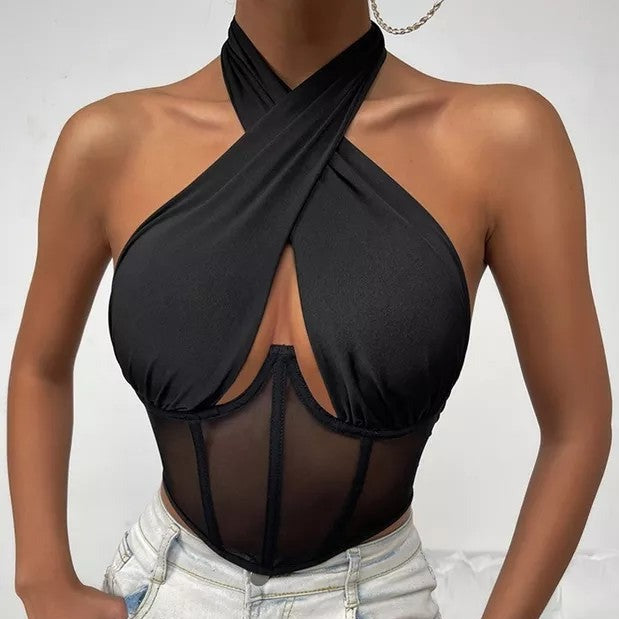 Corset Top Élégant Noir Transparent