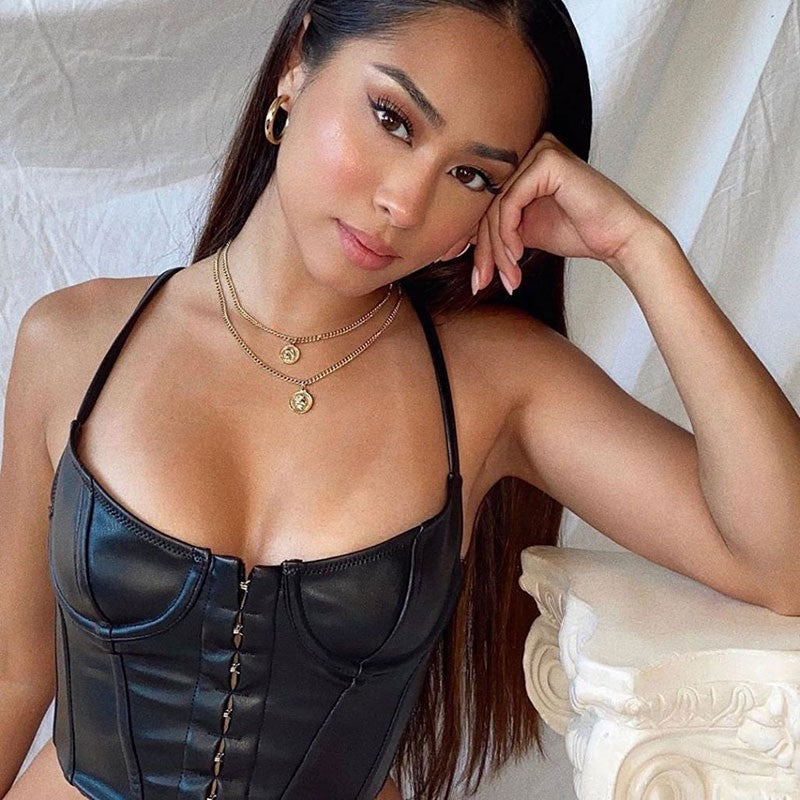 Corset Sexy En Latex Noir Skye, corset en latex