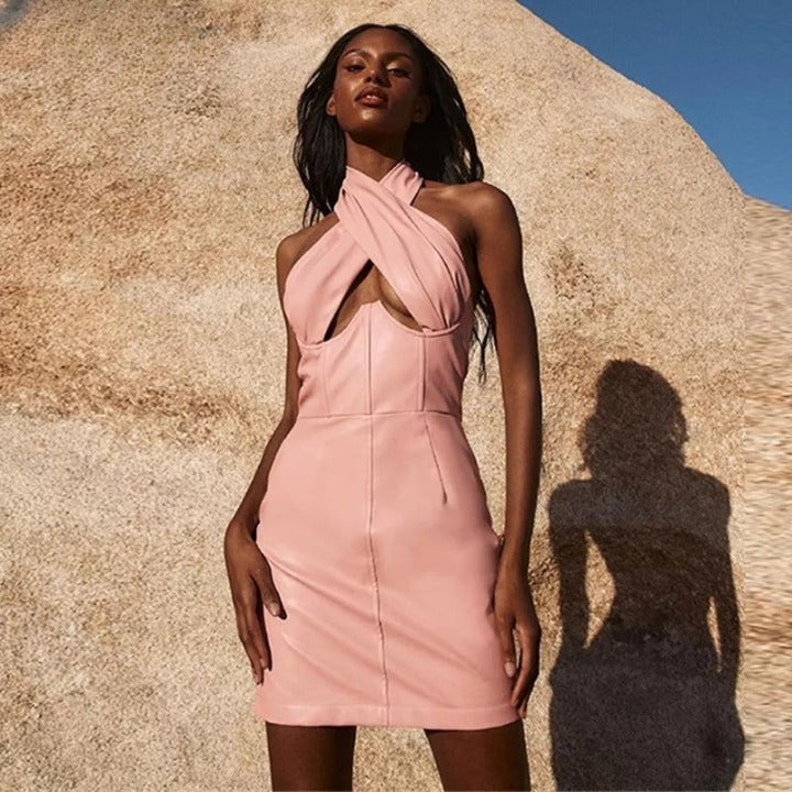 Robe Corset Soirée Rose Annalise, robe moulante rose poudré