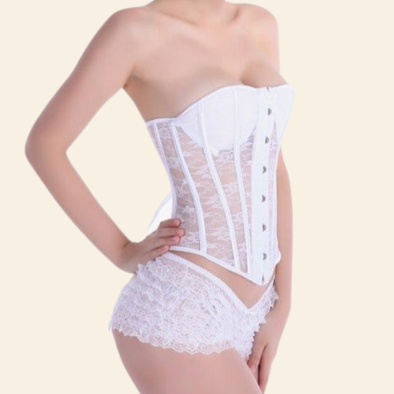 Corset Sexy Transparent en Dentelle Adelina blanc