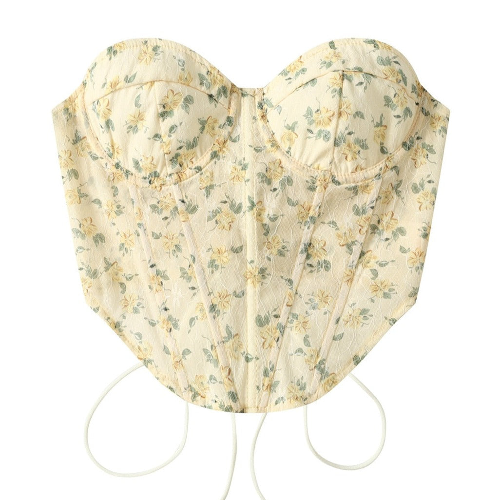 Bustier Top Floral à Lacets, bustier sexy