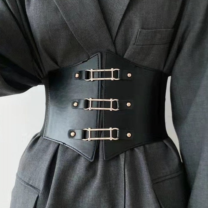 Ceinture Corset Chic en Cuir Noir