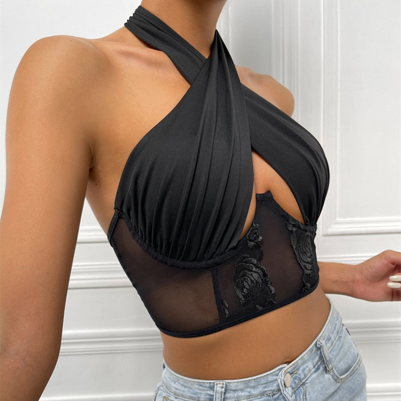 Corset Crop Top Élégant Noir, top corset pour femme